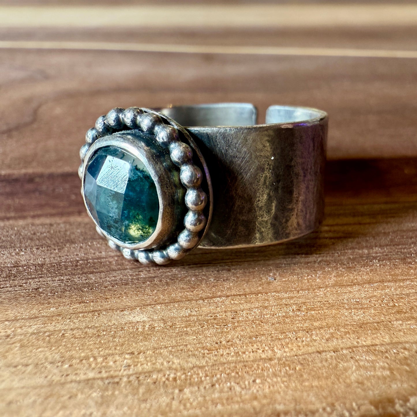 Moss Agate Button Ring
