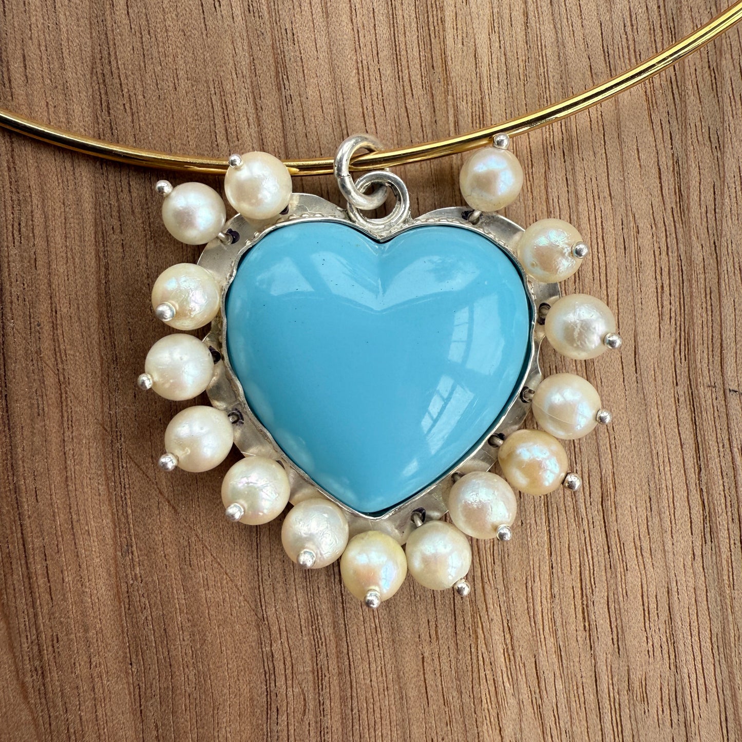 Pearl Encapsuled Blue Heart Choker Necklace