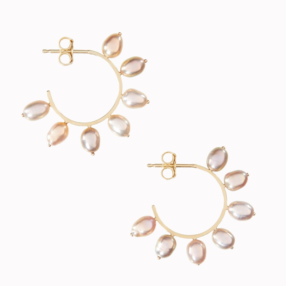 LES TUILERIES: Pearl Huggie Hoop Earrings