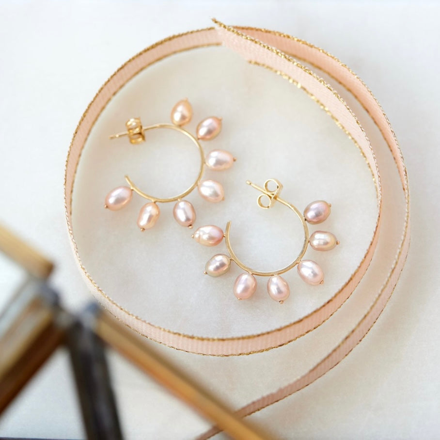 LES TUILERIES: Pearl Huggie Hoop Earrings