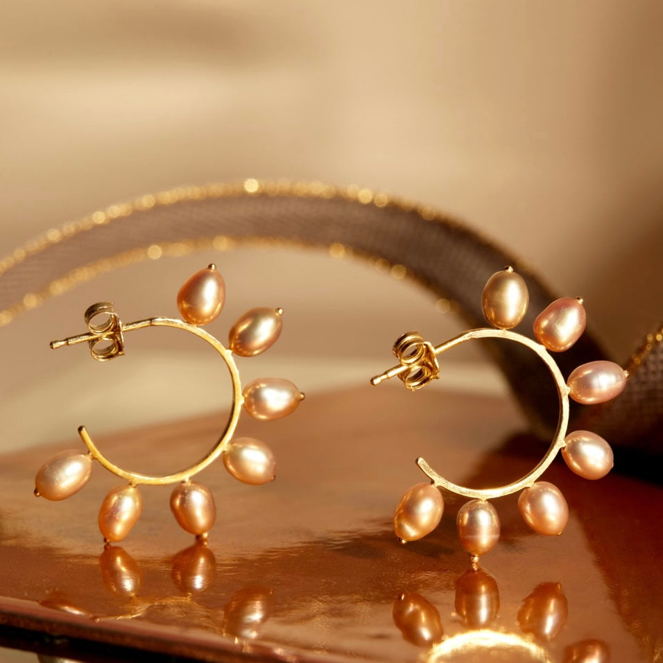 LES TUILERIES: Pearl Huggie Hoop Earrings