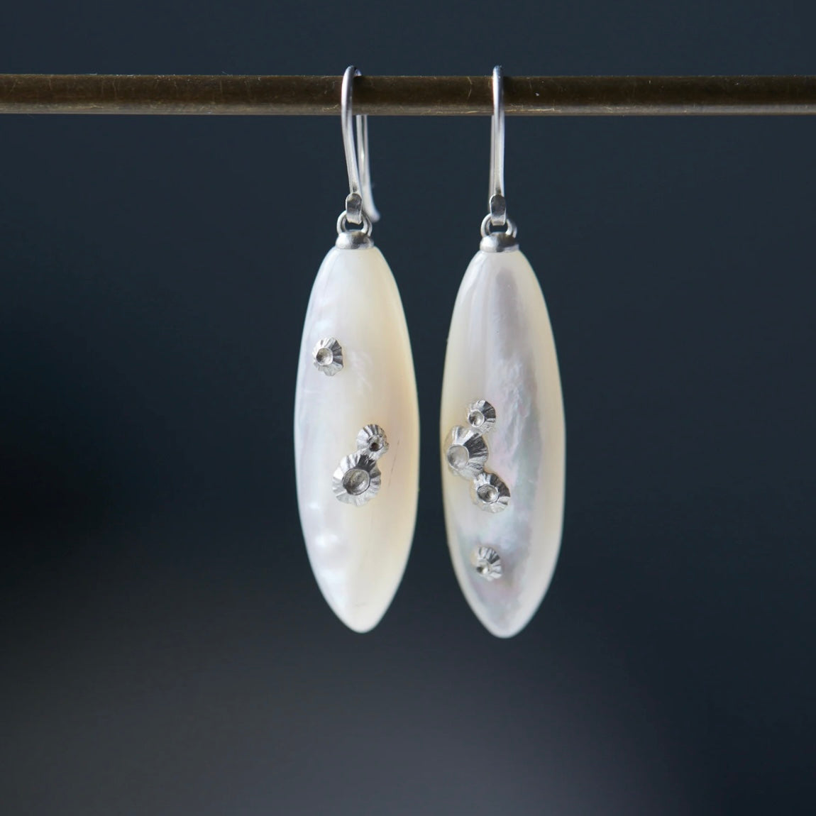 Mother of Pearl earrings with barnacles