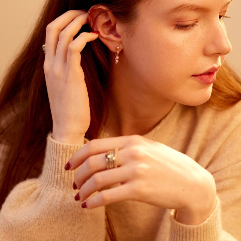 LES TUILERIES: Pearl Huggie Hoop Earrings
