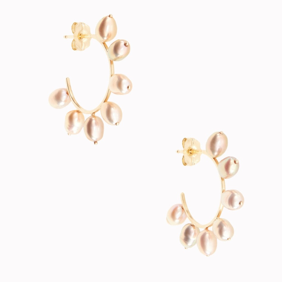 LES TUILERIES: Pearl Huggie Hoop Earrings