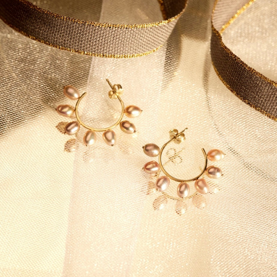 LES TUILERIES: Pearl Huggie Hoop Earrings