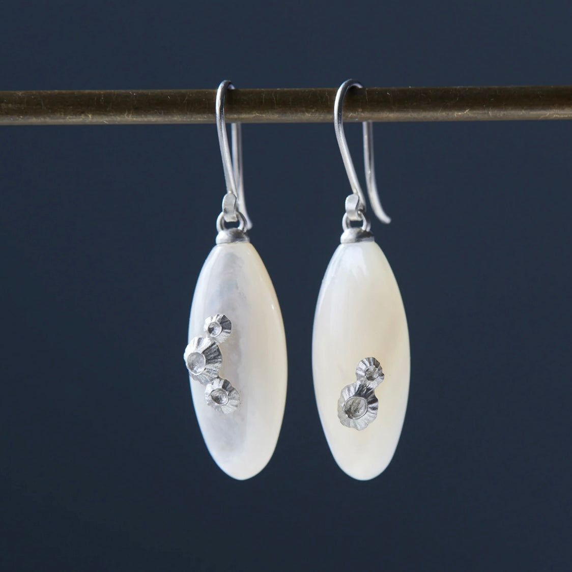 Mother of Pearl earrings with barnacles