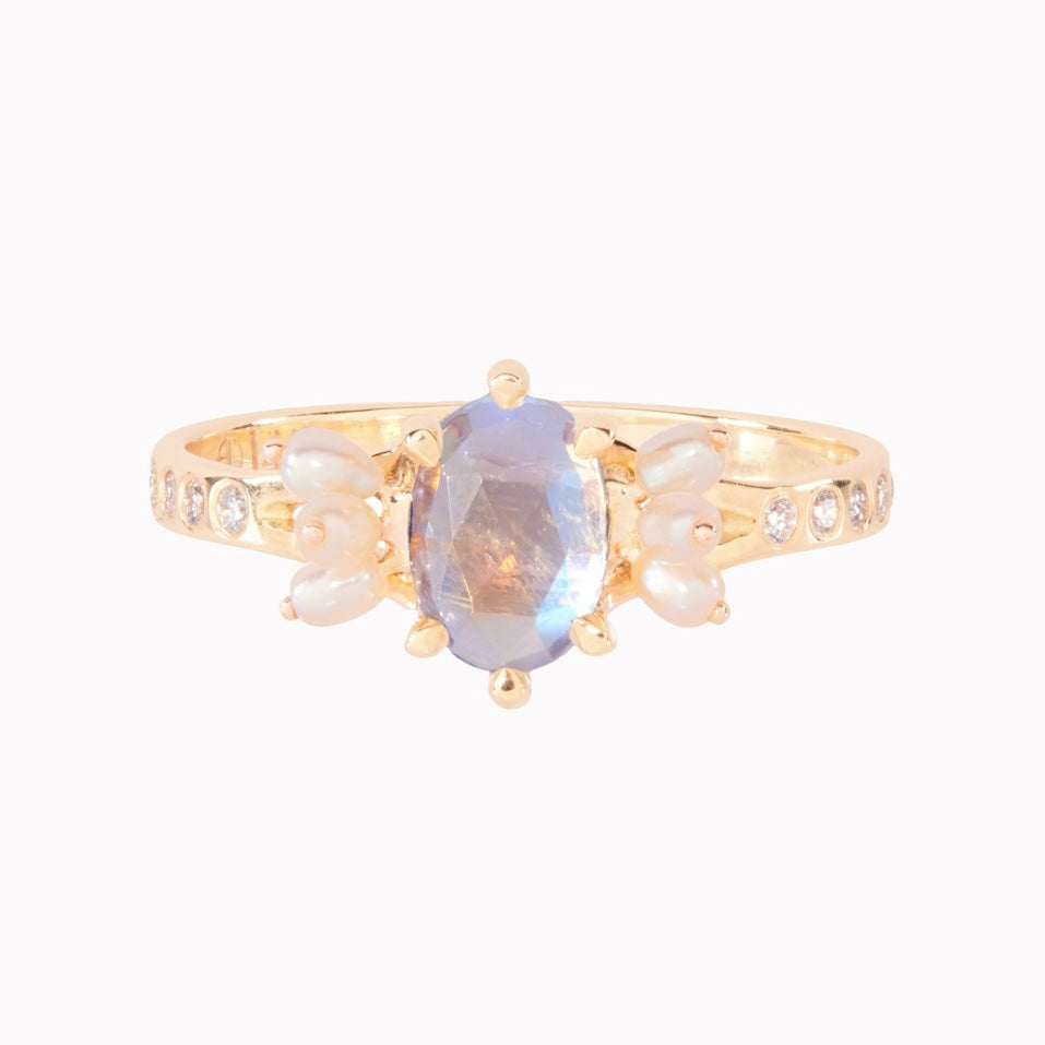 ÉDITH: Moonstone, Pearl and Diamond Ring