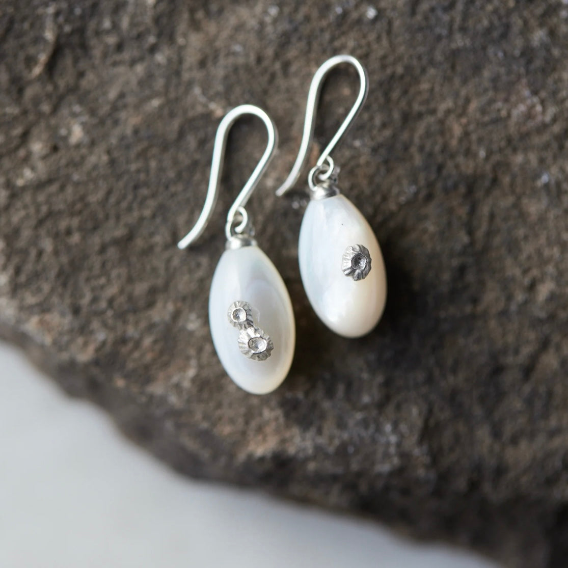 Mother of Pearl earrings with barnacles