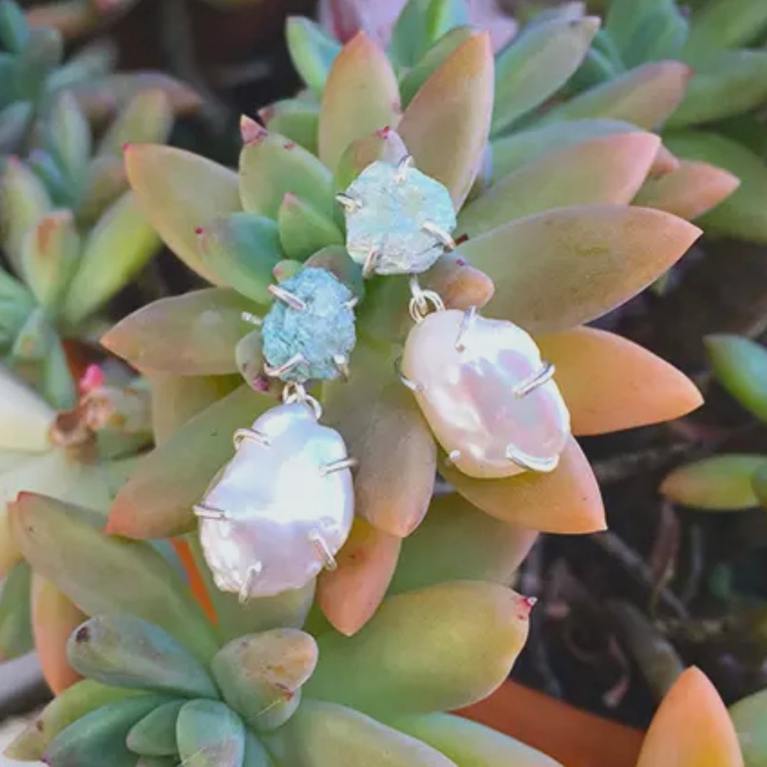 Double Drop Pearl and Gemstone Earrings