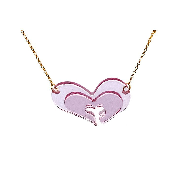 Fuchsia Stacked Heart Necklace