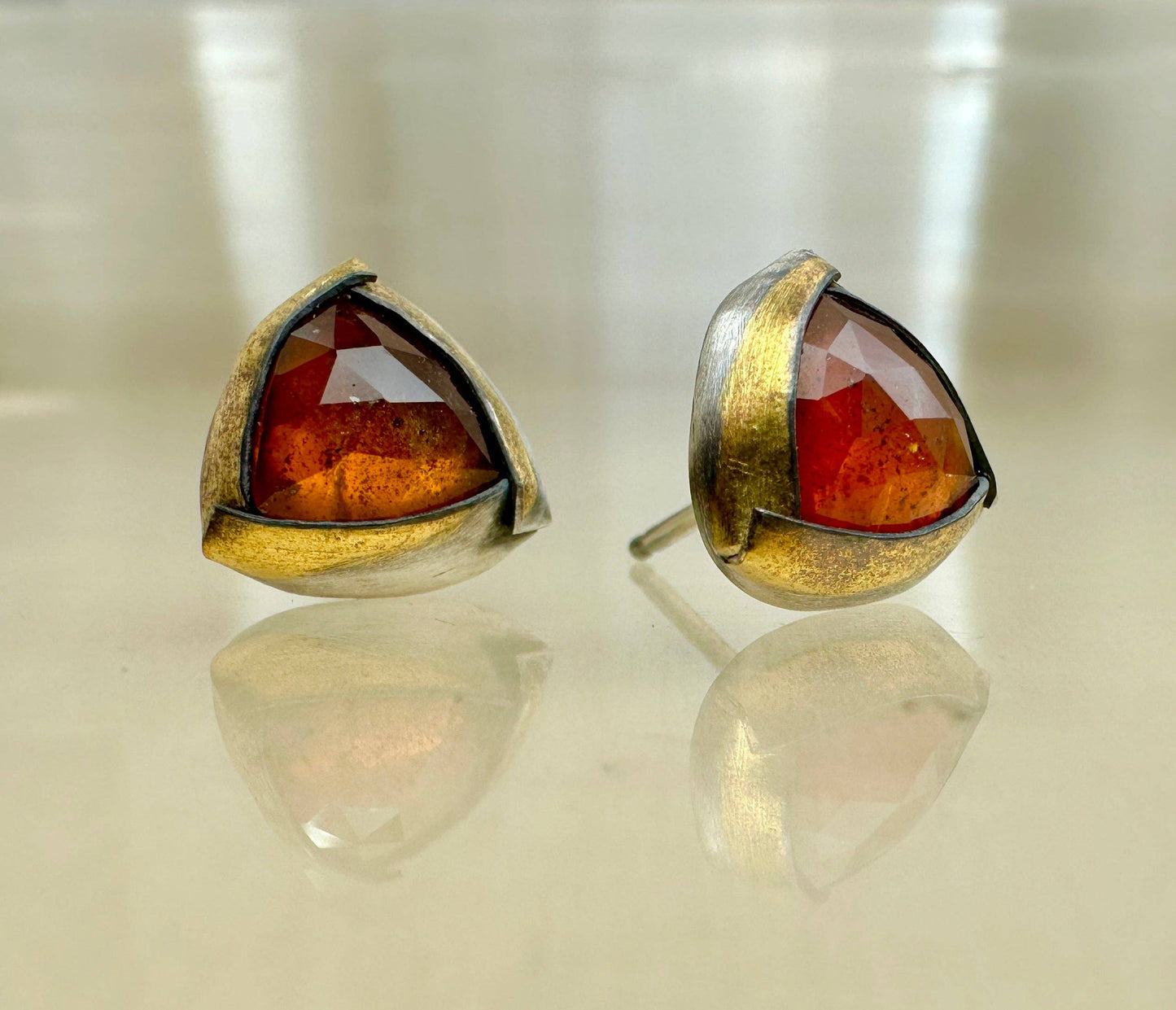 Tri Fold Gemstone Stud Earrings