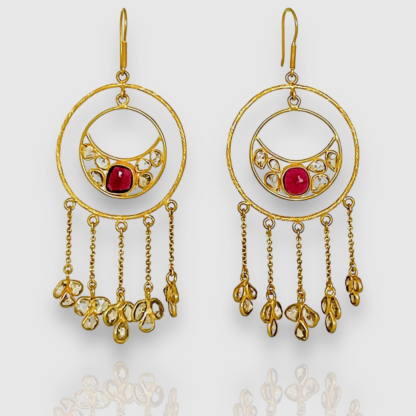 VV Diamond Slice w/ Ruby Chandelier Earrings