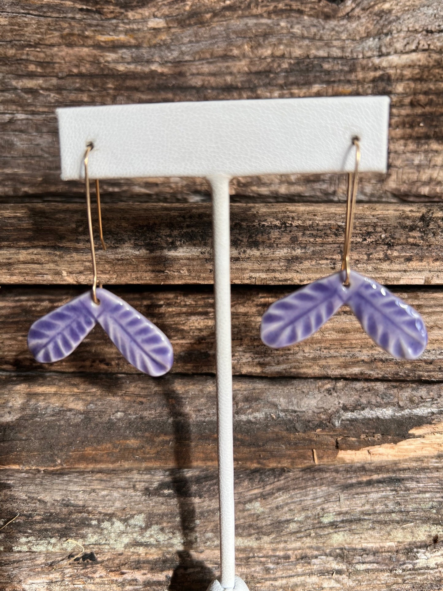 Fish Tail Glossy Purple Embossed Dangle Earrings