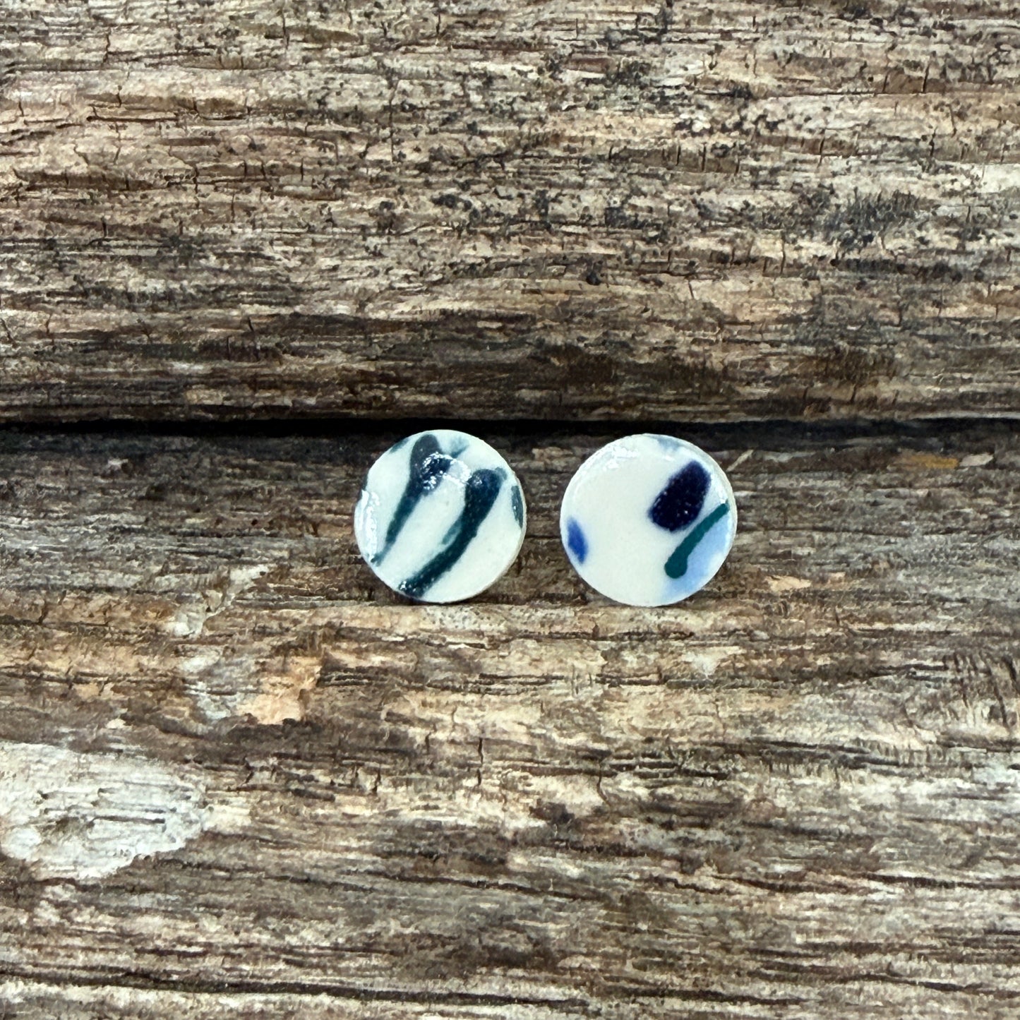 Round Porcelain Stud Earrings Blue Zebra