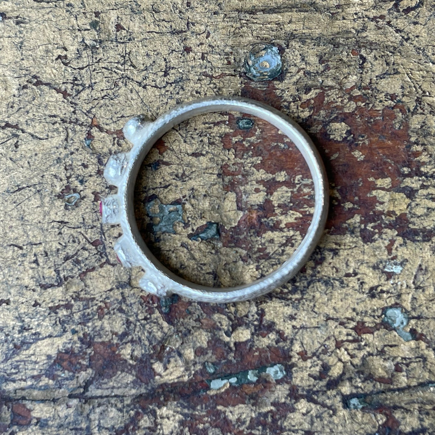 Bright Silver 5 Stone Barnacle Ring - Ruby