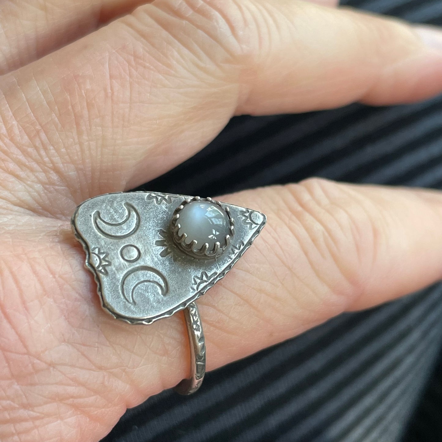 Planchette Ring With Rainbow Moonstone