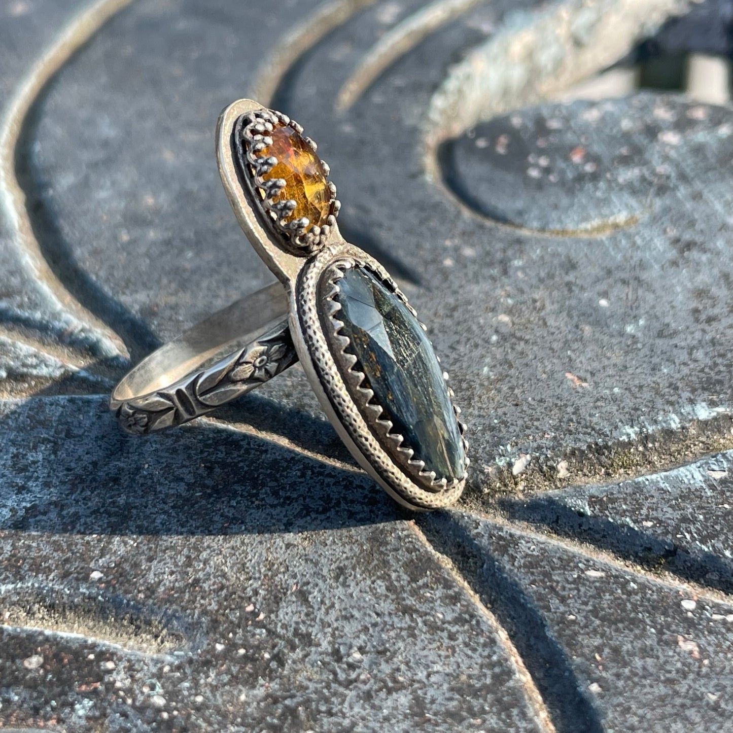 Pietersite and Citrine Statement Ring