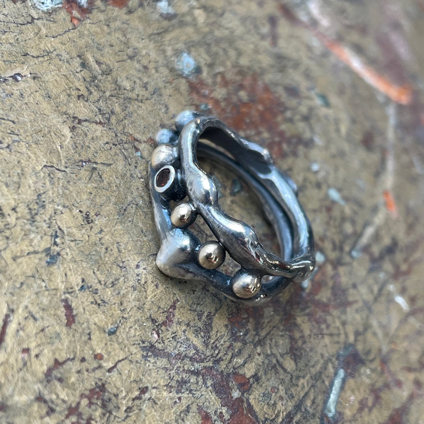 Sterling Ring With Gold and Garnet