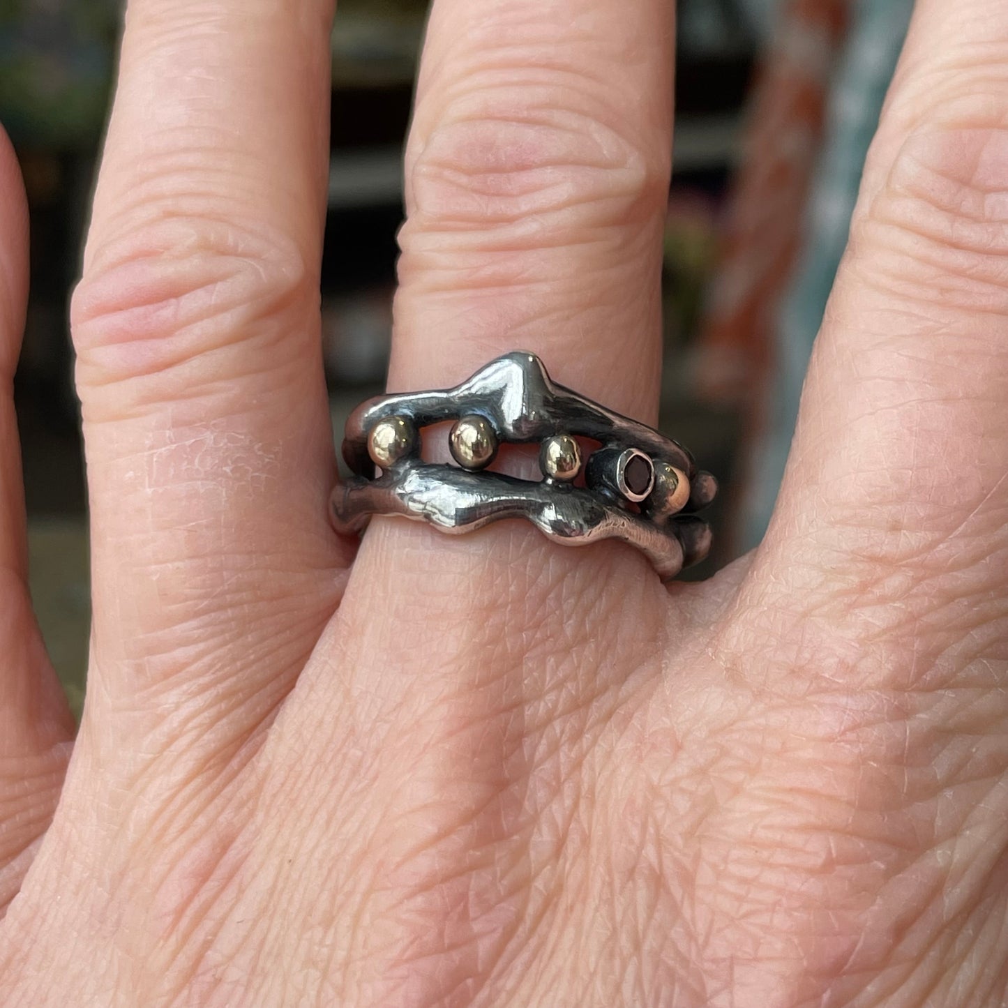 Sterling Ring With Gold and Garnet