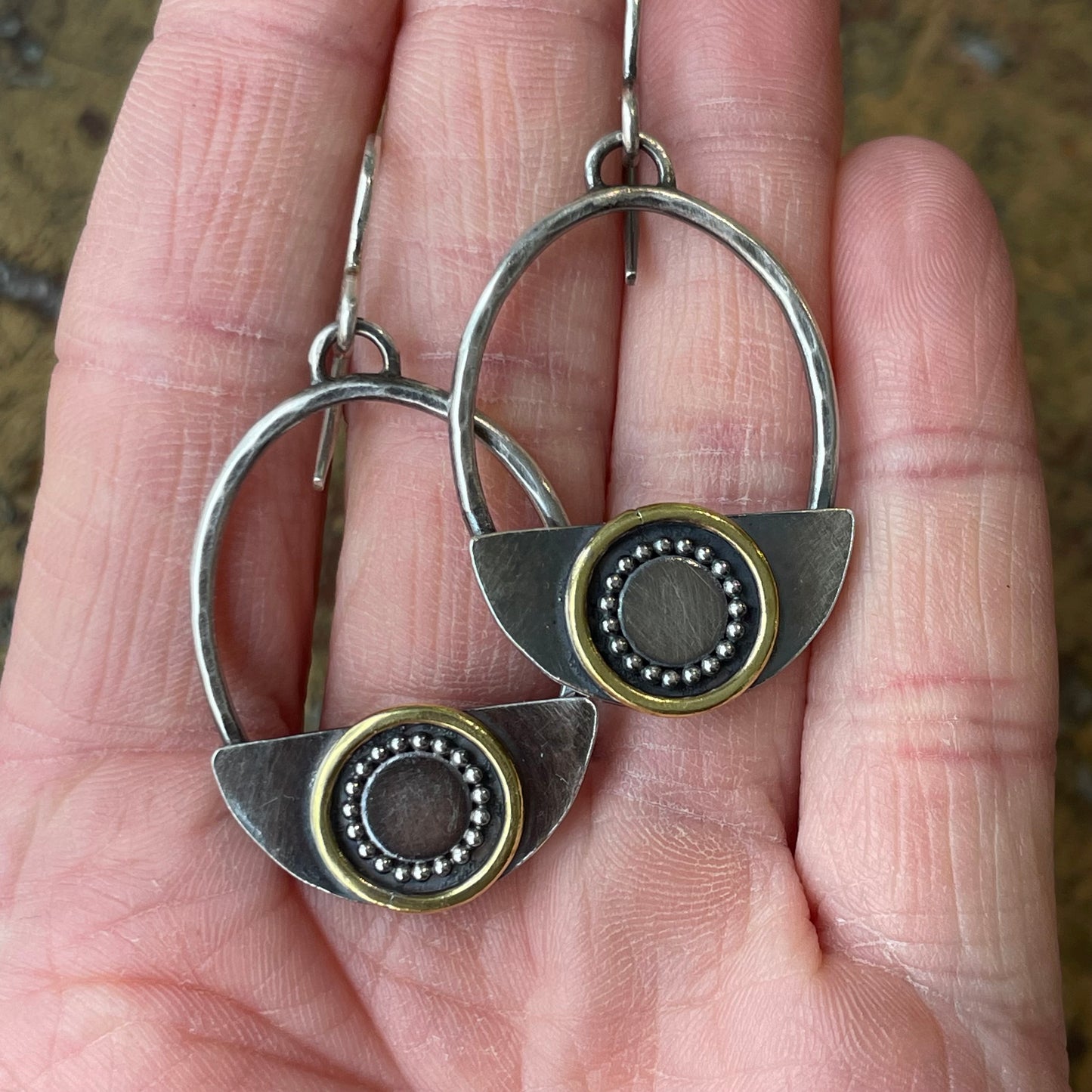 Half circle hoops with bronze circles