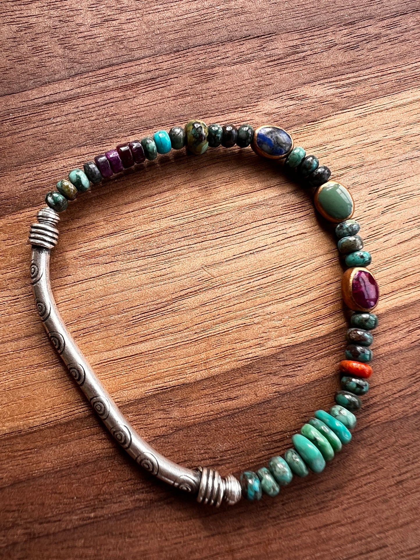 Sterling Silver, Lapis and Turquoise Oval Bracelet