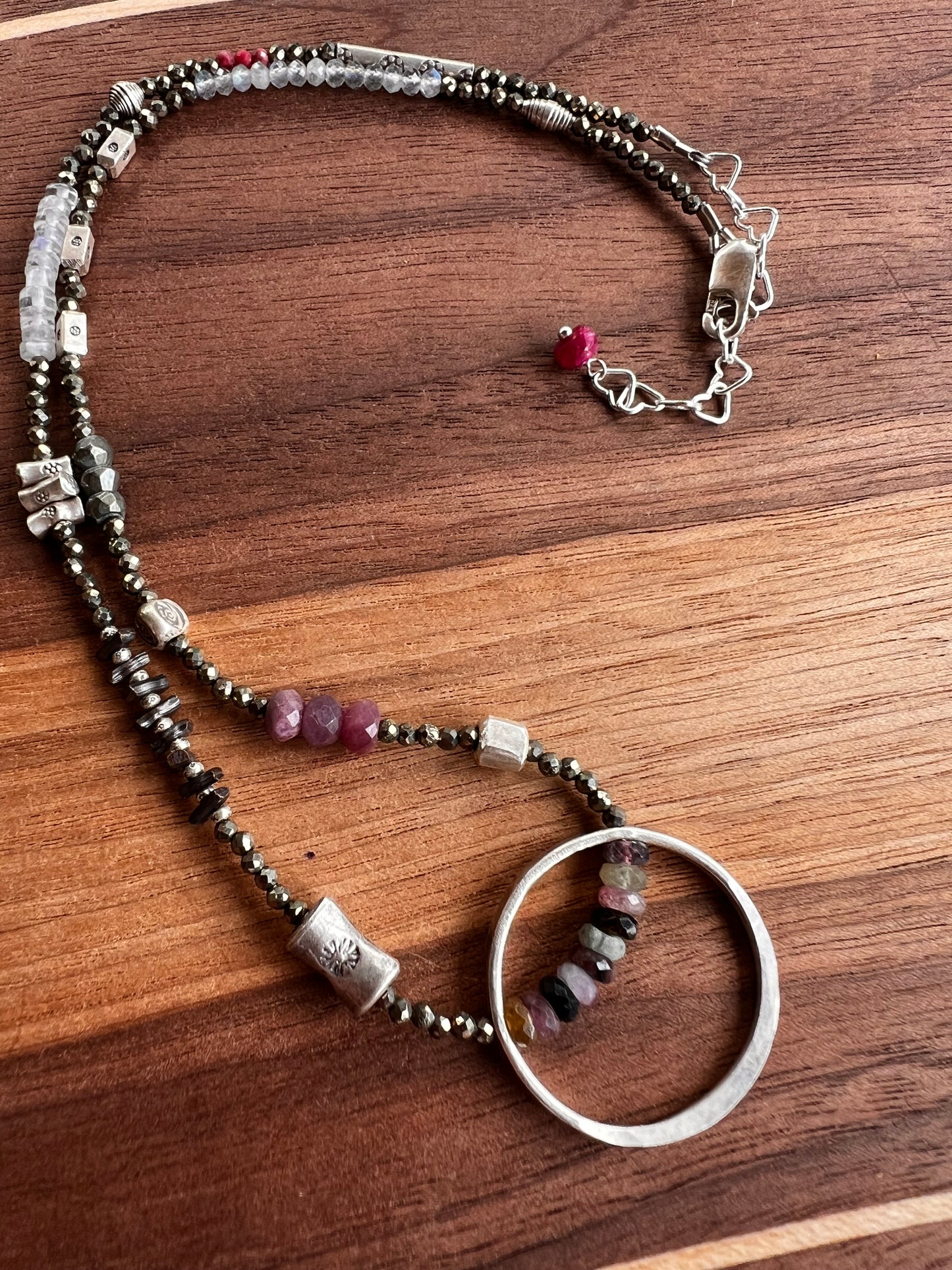 Industrial Silver with Circle Tourmaline Necklace