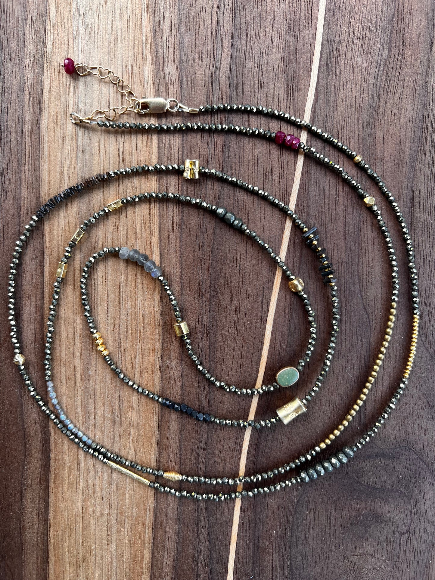 Guber Industrial Pyrite Long Convertible Necklace or Wrap Bracelet 22k Gold