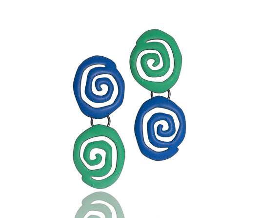 Spiral Earrings/Matte Harvest Blue/Mint Green
