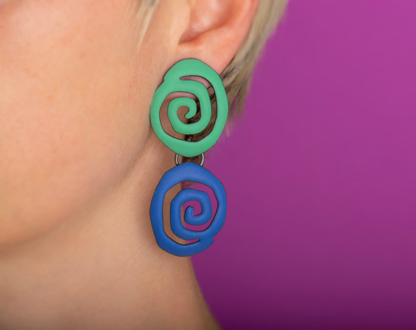 Spiral Earrings/Matte Harvest Blue/Mint Green