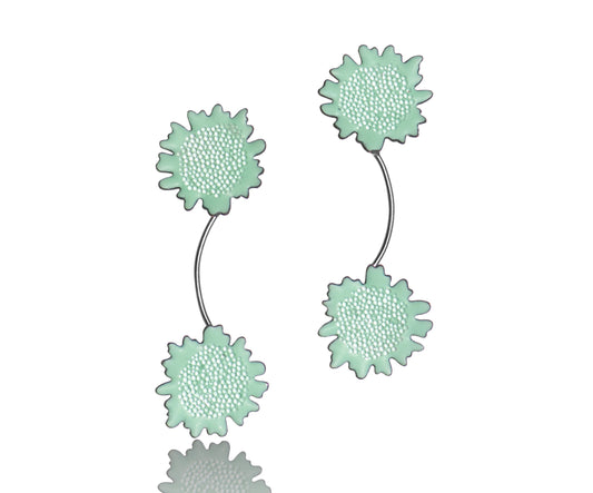 Daisy Chain Earrings/Matte Robin's Egg Blue, Oxidized Silver, Reflector Beads