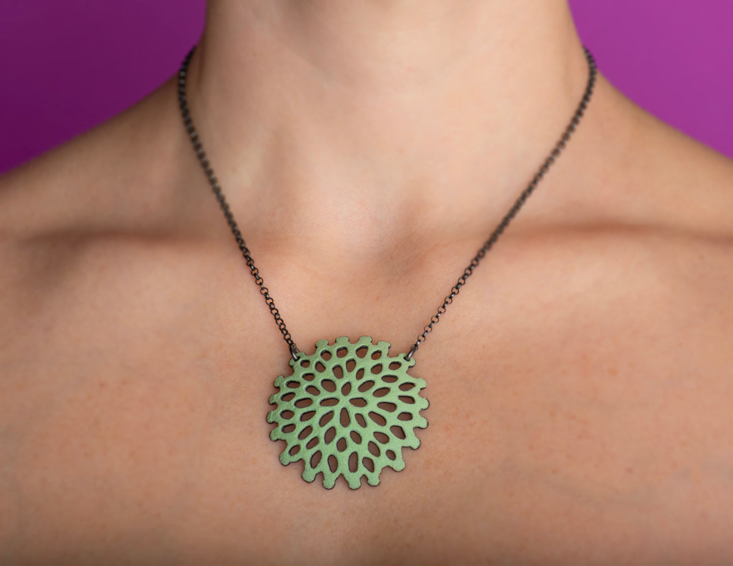 Small Structure Medallion/Sugar Fired Robin's Egg Blue, Oxidized Silver