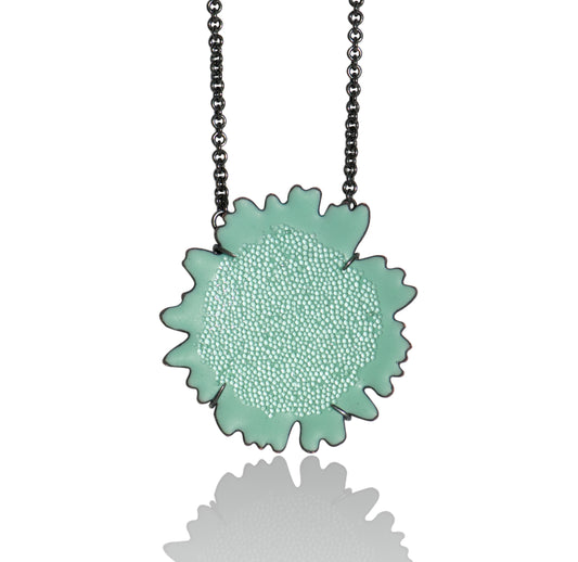 Daisy Pendant/Matte Robin's Egg Blue, Oxidized Silver, Reflector Beads