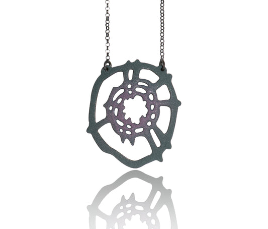 Web Pendant/Sugar Fired Grey/Iris Purple, Oxidized Silver