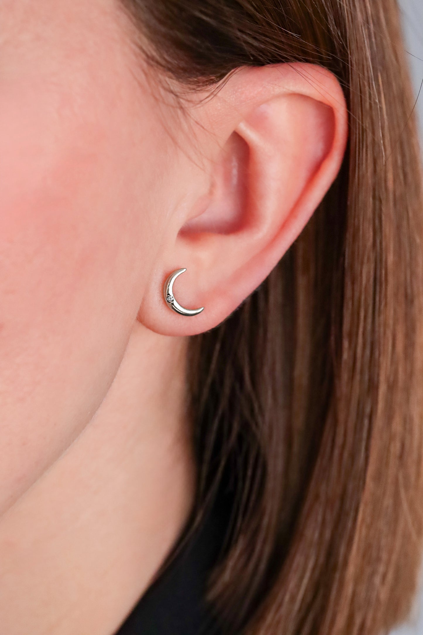 Sterling Silver Mini Crescent Moon Studs