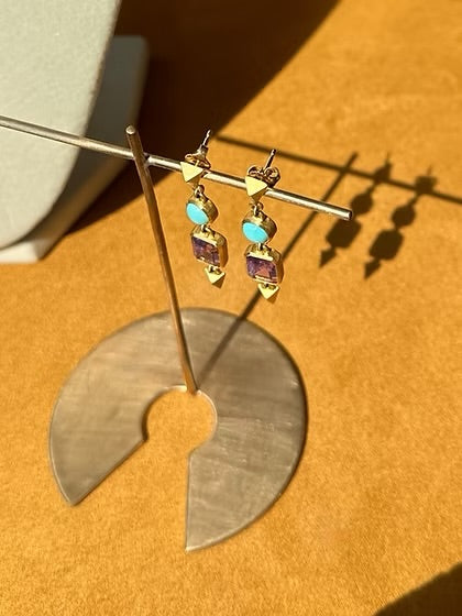 Double Pyramid Pendant Earrings 22k