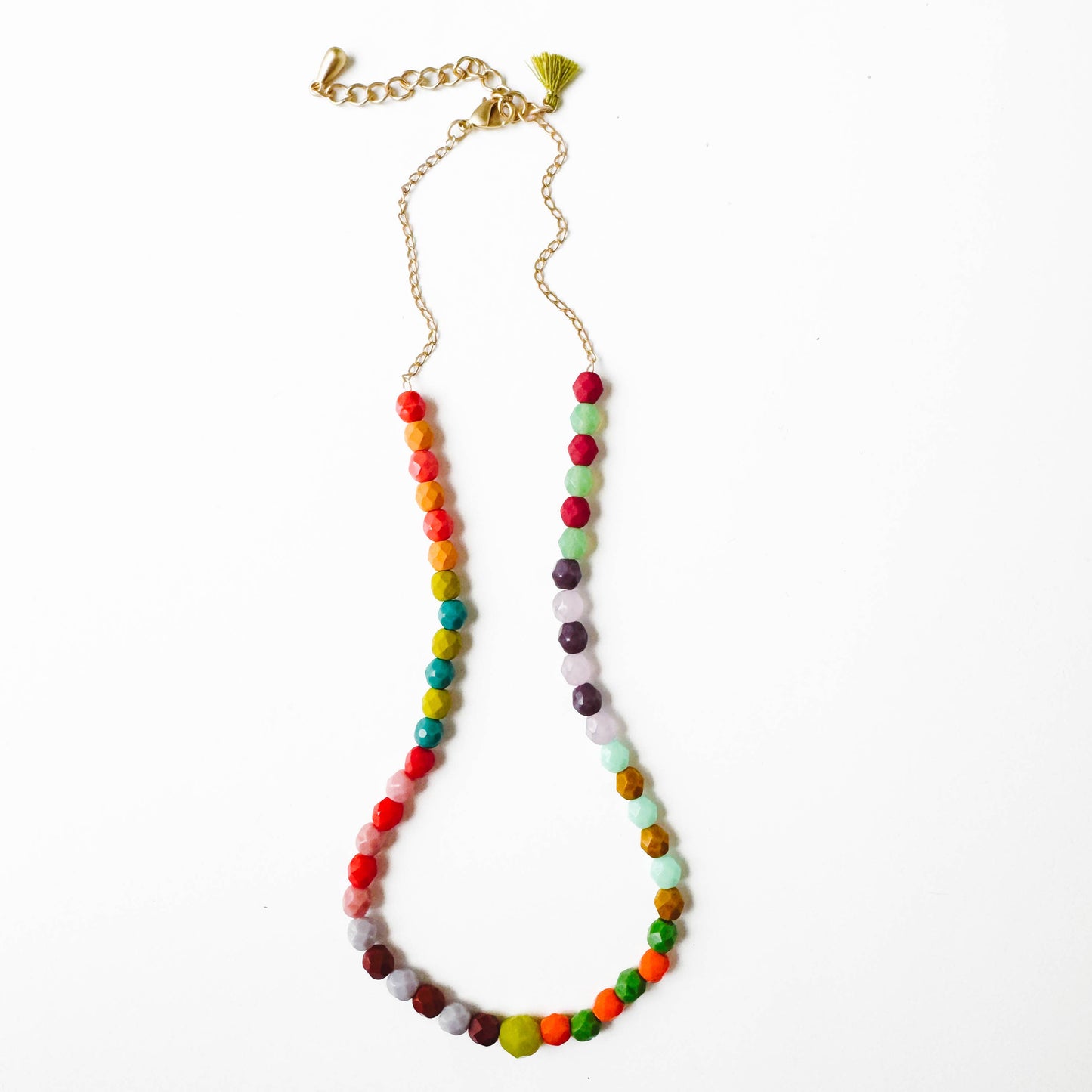 Adjustable Colorful Beaded Necklace With Tiny Tassel