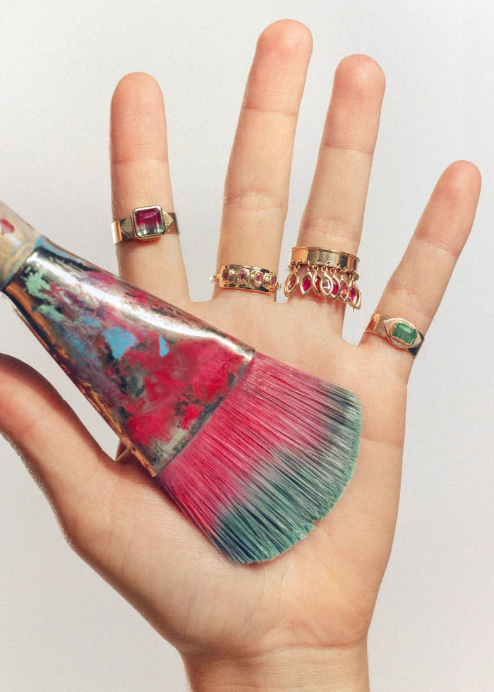 Pink Tourmaline Gold Sun Ring with Pave Diamonds 14K