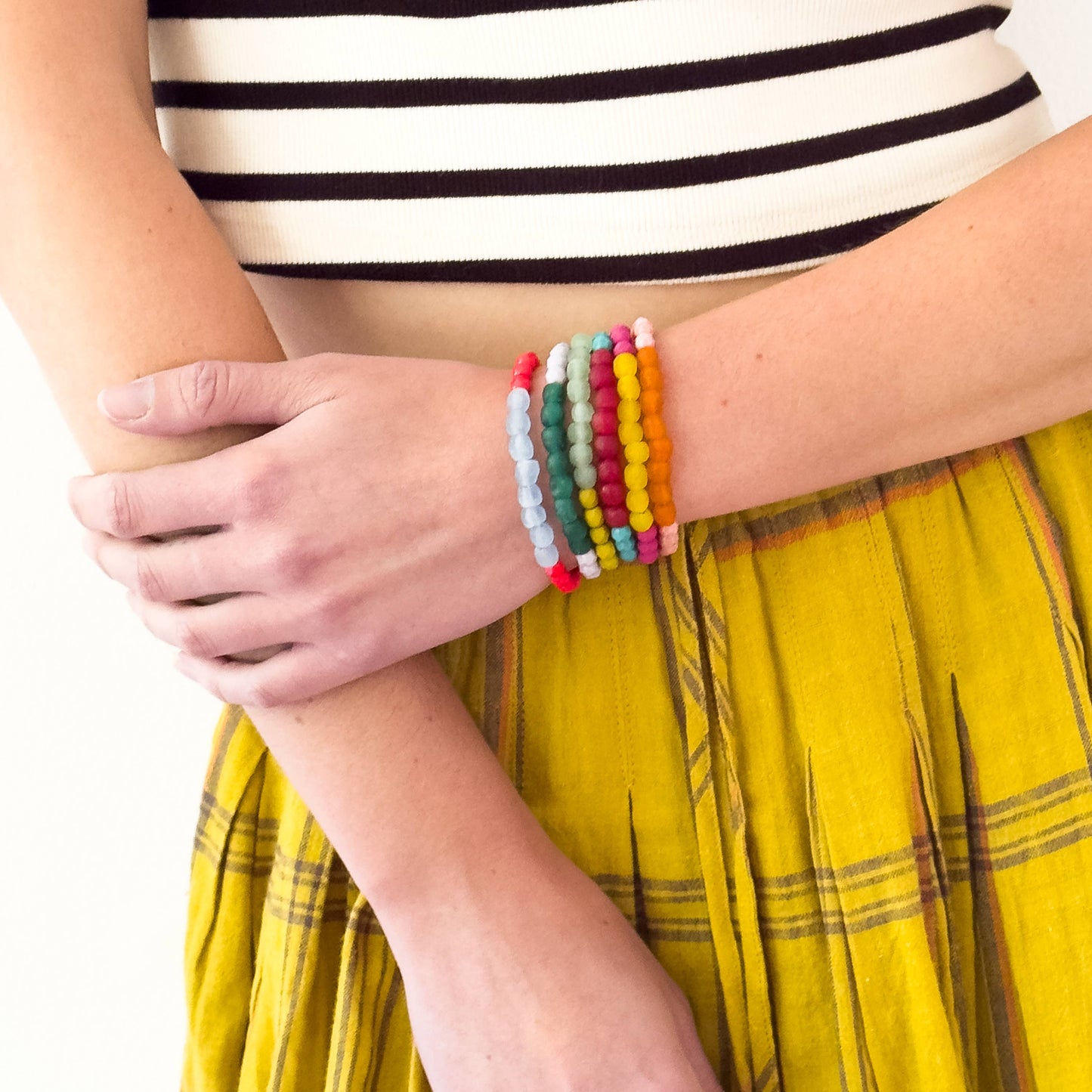 Multicolor Recycled African and Czech Glass Bead Bracelet