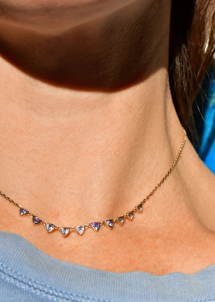Tanzanite Triangle Station Necklace in 14K Gold