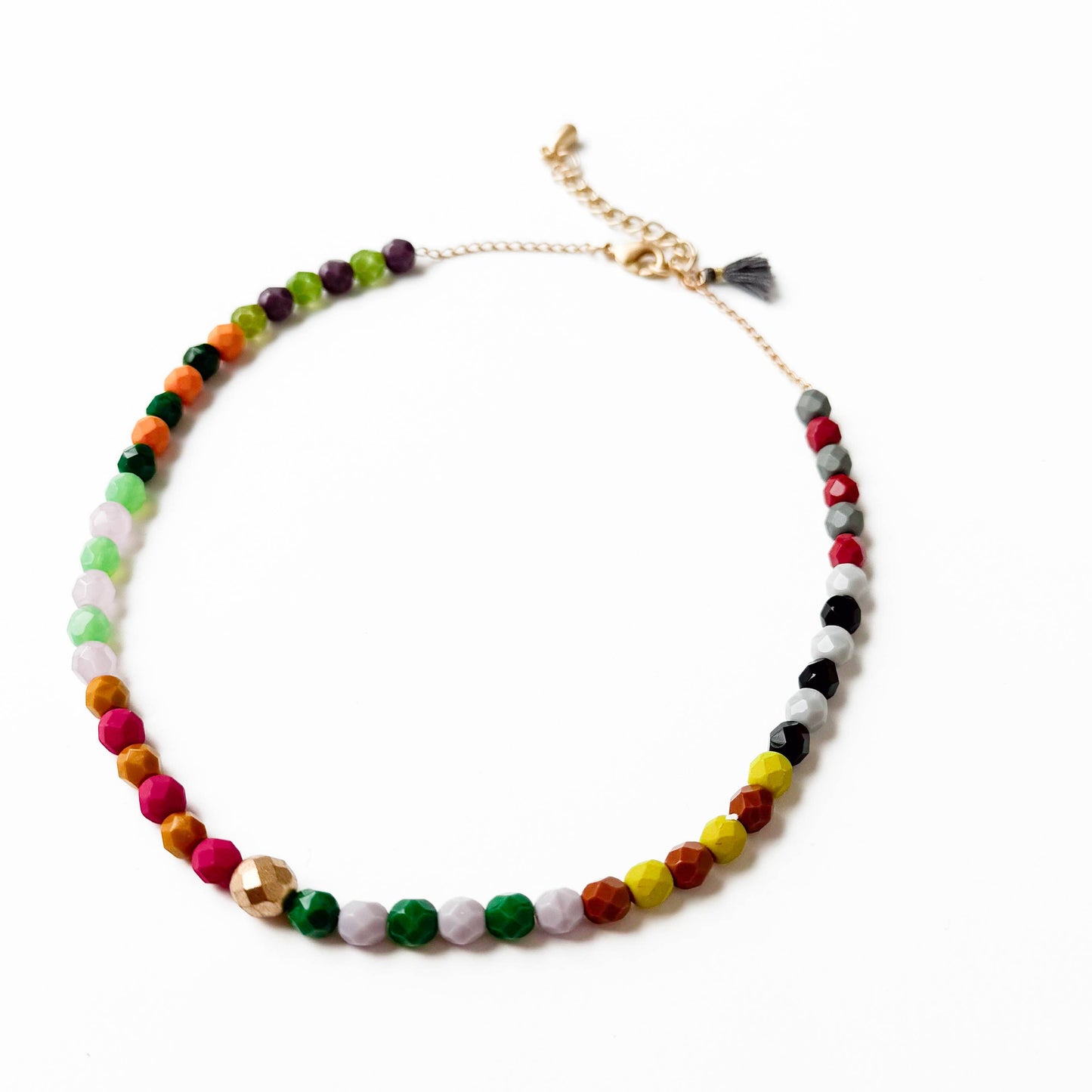 Adjustable Colorful Beaded Necklace With Tiny Tassel