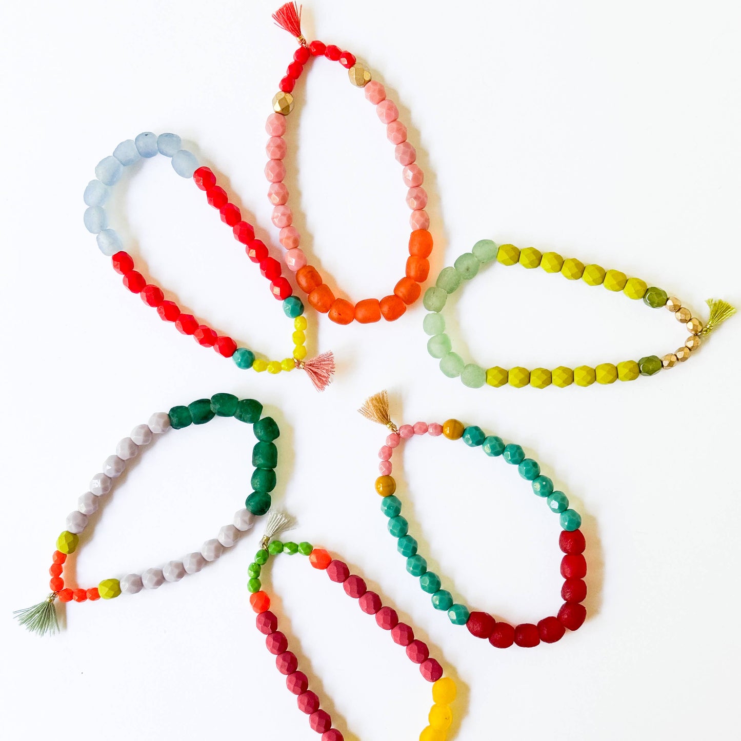 Multicolor Recycled African and Czech Glass Bead Bracelet