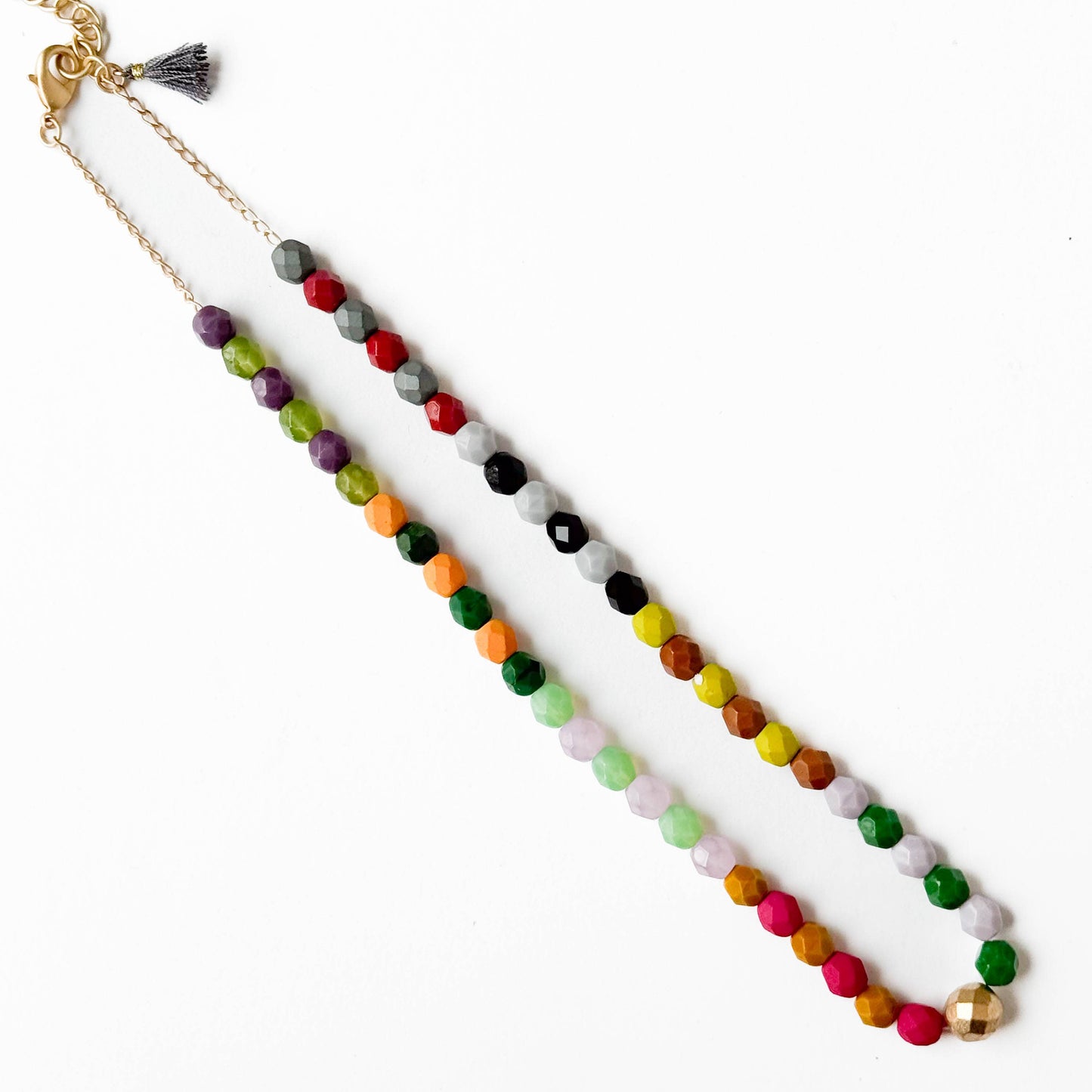 Adjustable Colorful Beaded Necklace With Tiny Tassel