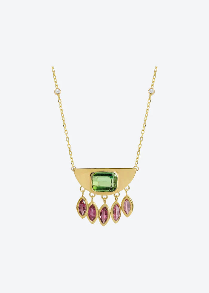 Half Moon Necklace Tourmaline 14K