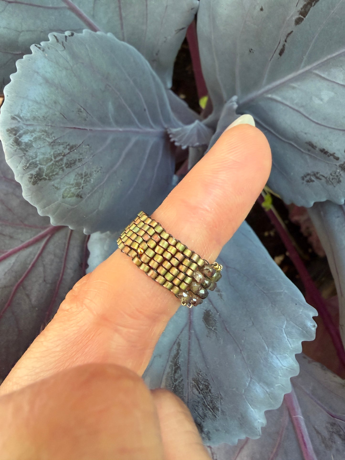 Hand Stitched Sapphire and Vermeil Ring- 4 row