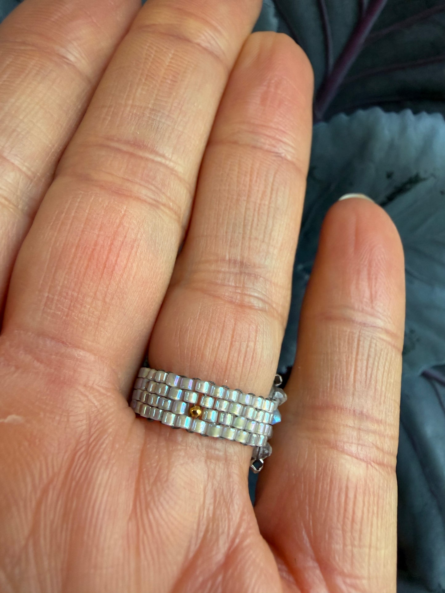 Hand Stitched Moonstone with Sterling Silver Trim - 4 Row