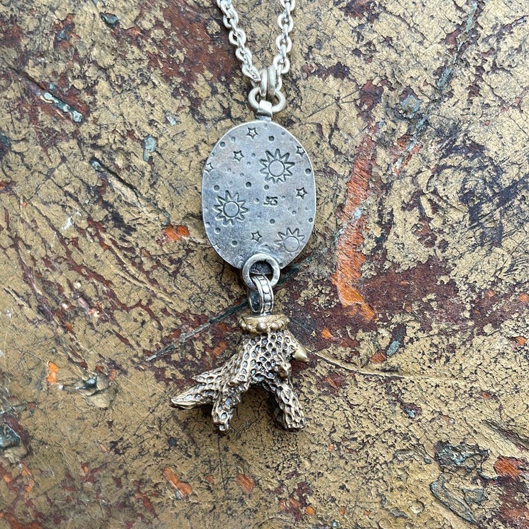 Sunstone Pendant with Cast Bronze Coral