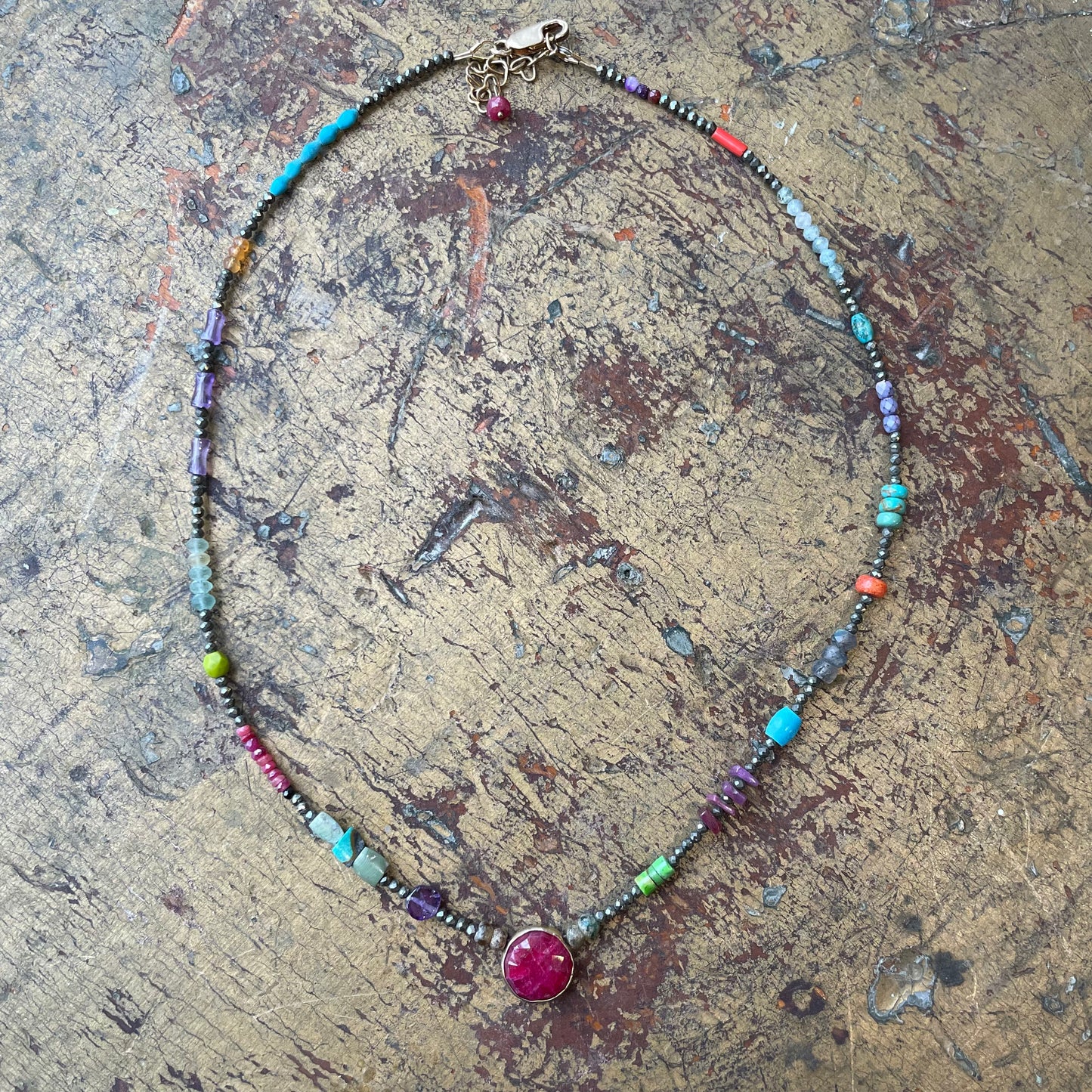 Tiny Hematite with Ruby Pendant