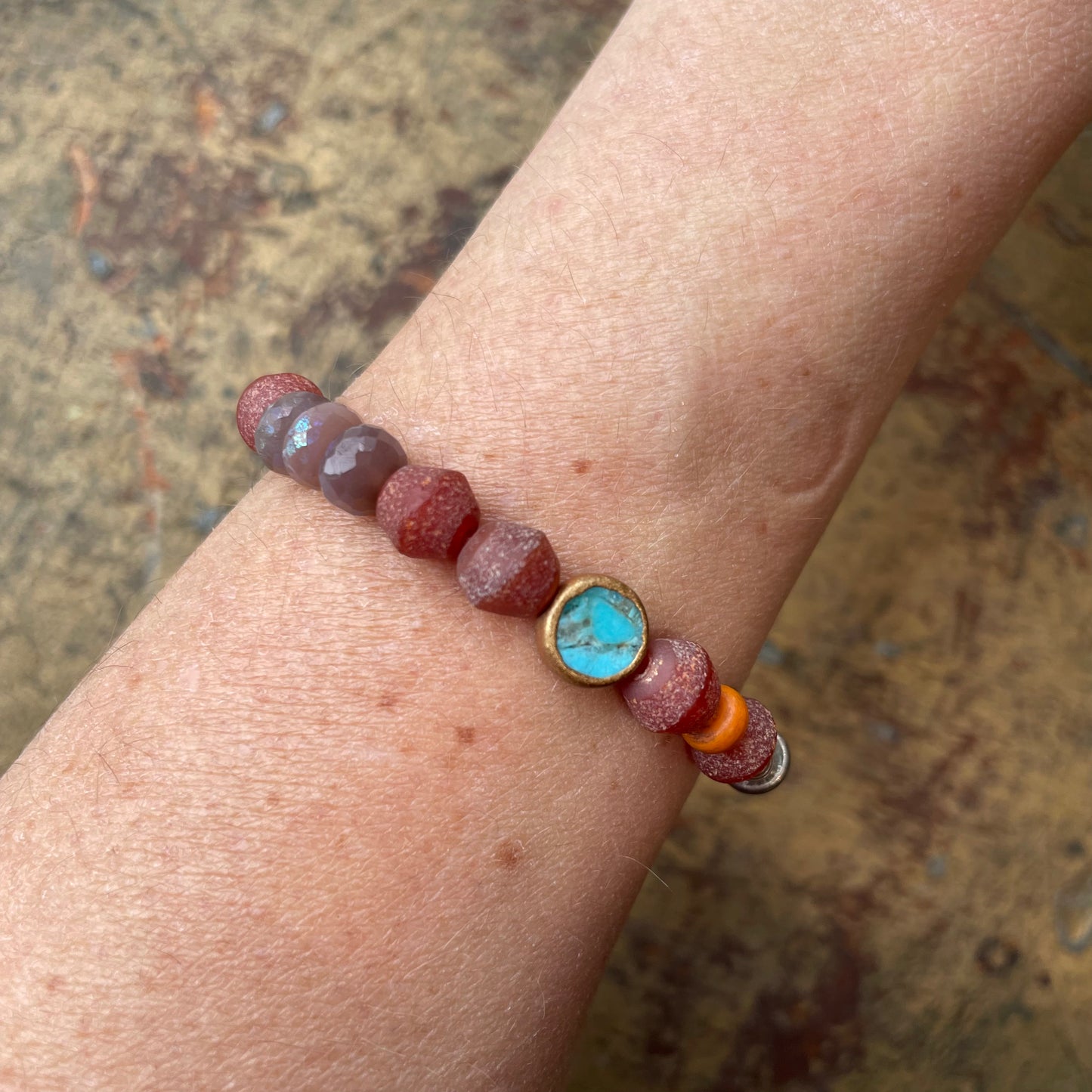 Carnelian and Silver Bar Bracelet