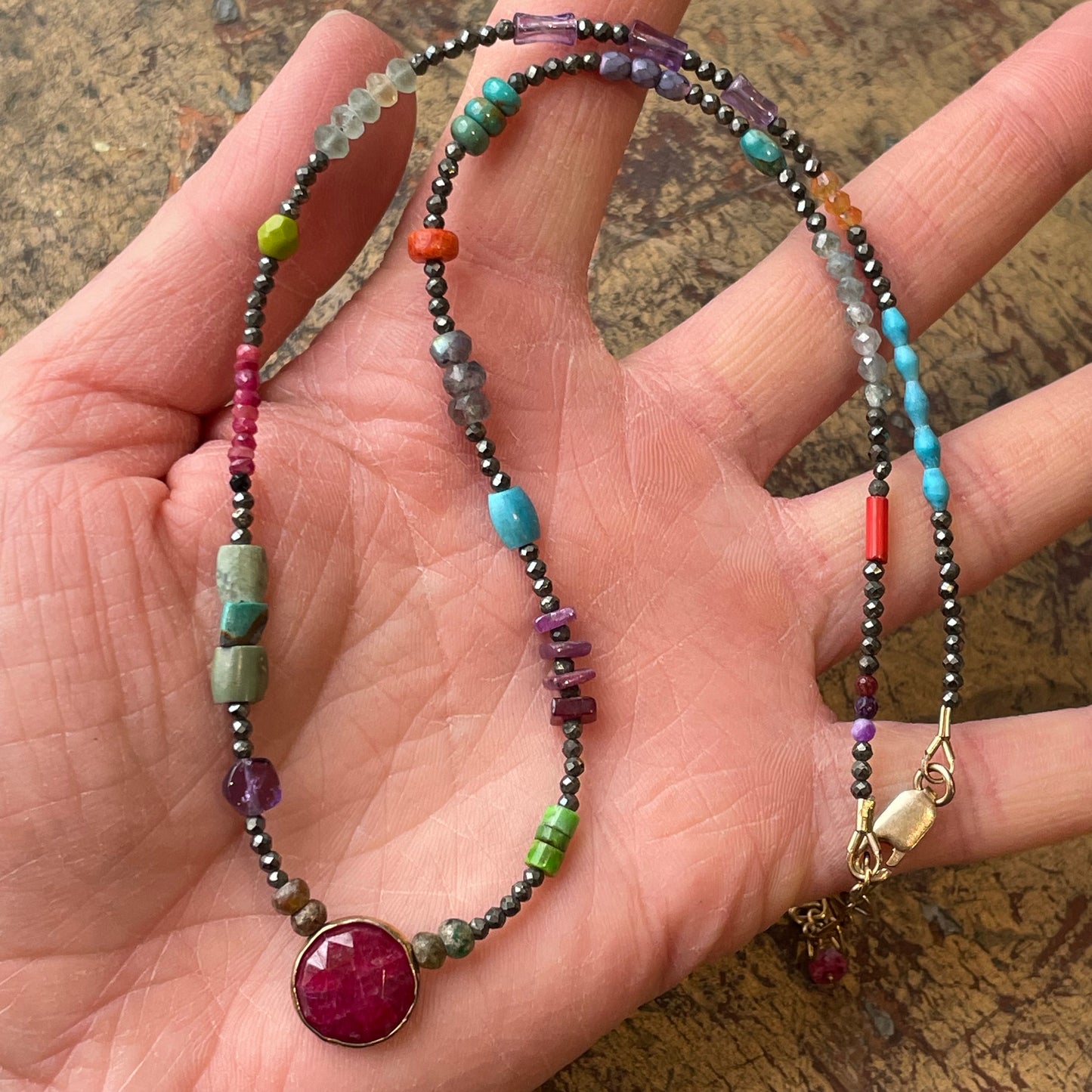 Tiny Hematite with Ruby Pendant