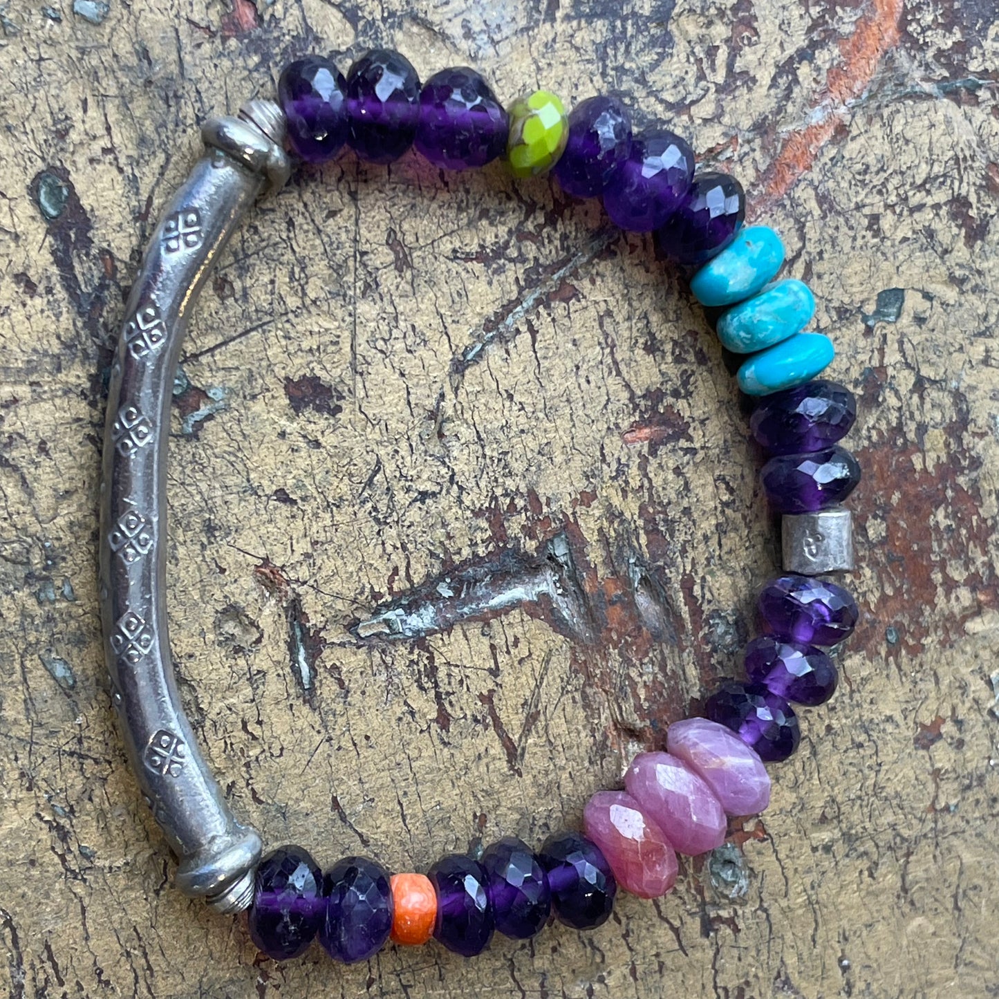 Amethyst with Thai Silver Bar Bravelet